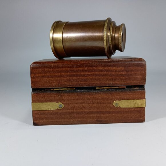Antique Brass & Glass Mini Telescope w/Wooden Box, Hand Made - Picture 8 of 10